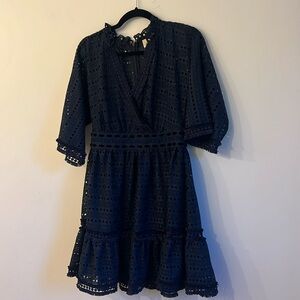 Kate Spade Madison Ave navy blue eyelet dress